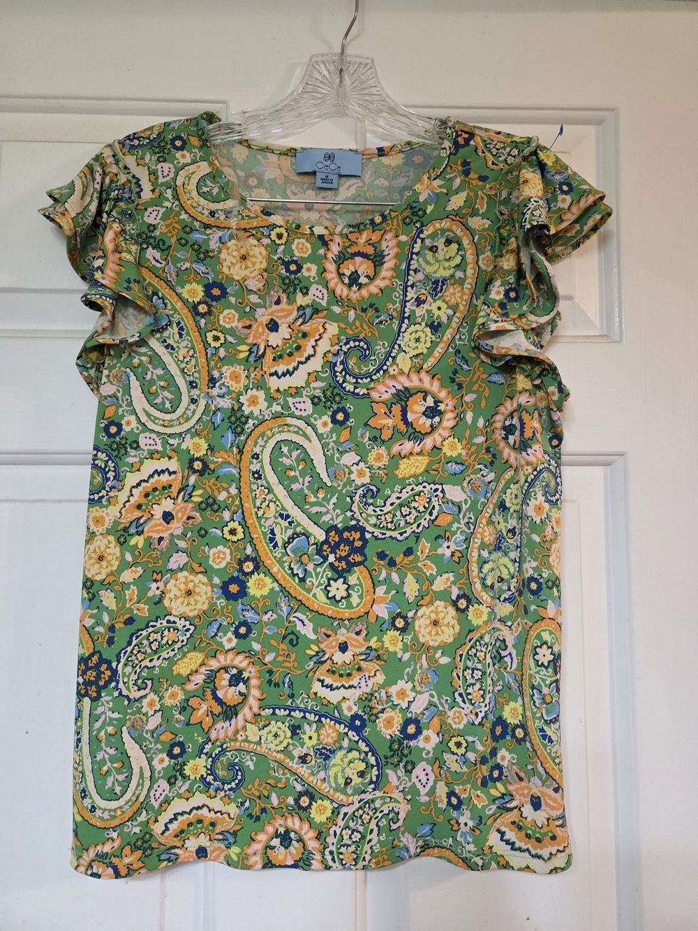 CeCe Green Paisley Ruffle Sleeve Blouse